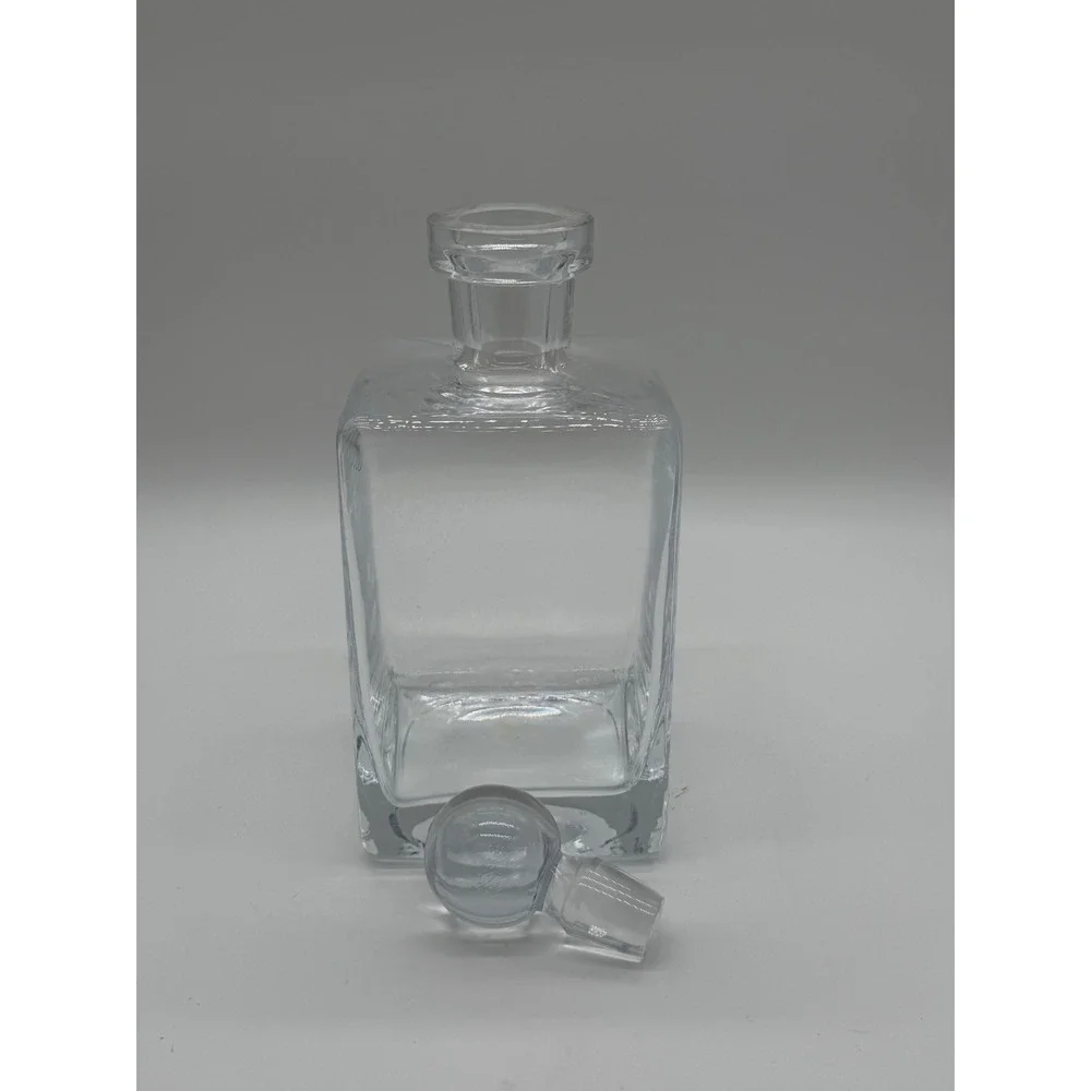 Denizli Clear Glass Square Liquor Decanter with Round Ball Stopper 9.5 inch